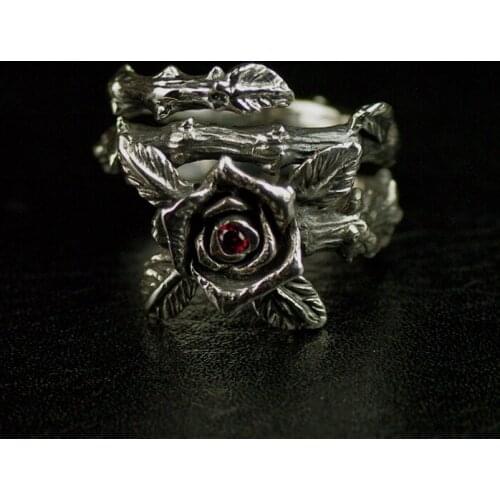 S925 Thai silver female models retro thorns rose ring