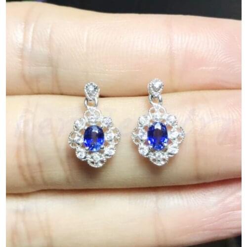 Sapphire drop earring Free shipping Natural real sapphire 925 sterling silver Fine jewelry 0.35ct*2pcs gems #J18101503