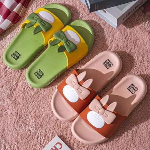 2021 New Summer Ladies Home Slippers Soft Bottom Comfortable Non-slip Bath Slippers Cute Bow Color Sandals And Slippers