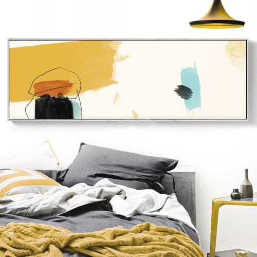 Modern Wall Art Canvas Painting Abstract Yellow Warm Color Block Line Art Poster Print Picture for Living Room Bedroom Decor