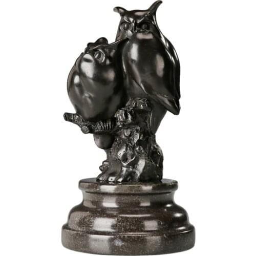 Owl Statue Bronze Animal Bird Sculpture Handmade Modern Art Figurine Small Home Decoration Ornament