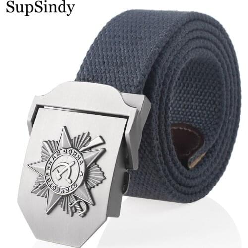 SupSindy Soviet Canvas Belt 3D Great Patriotic War Memorial metal buckle jeans Belts for men CCCP Army tactical belts male strap