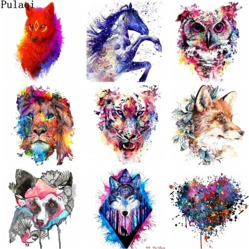 Pulaqi Iron On Transfer Patch Animals Painting Thermal Vinyl Heat Transfer Patches For Clothes Tiger Wolf Patch Sticker Applique