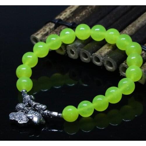 Unique design hot sale 8mm lemon chalcedony jades natural stone fashion women strand bracelet round beads jewelry 7.5inch B2042