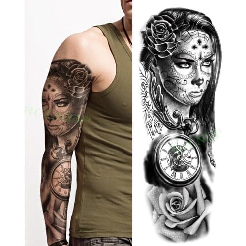 Waterproof Temporary Tattoo Sticker Cross Sexy Girl Roma Clock Rose Flower Full Arm Fake Tatto Flash Tatoo for Men Women