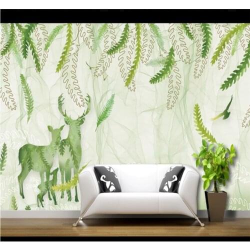 Xuesu Modern simple three-dimensional green forest elk fashion 3D background wall custom wallpaper 8D waterproof wall covering
