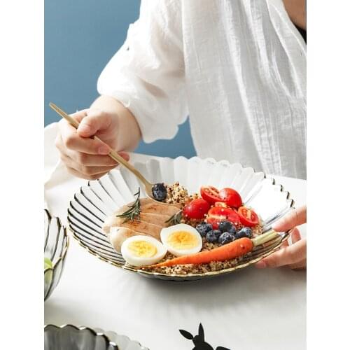 Japanese glass gold bowl plate family creative special shaped eating bowl salad bowl dish dessert plate net red tableware