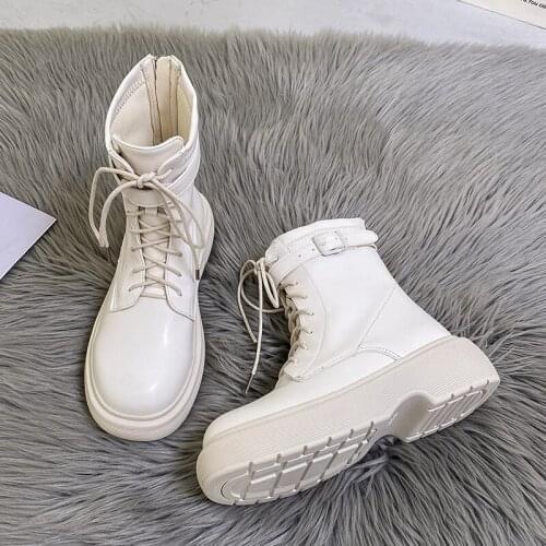 2021 Black Platform Combat Ankle Boots For Women Lace Up Buckle Strap Woman Shoes Winter Biker Boots vc1484