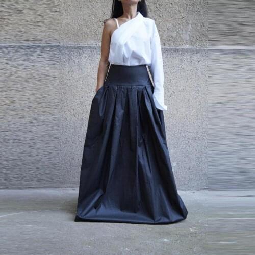 Women Long Satin Skirts With Pockets Pleated Pleated Zipper Fashion Skirts Women Female Skirts Female Skirts Custom Made Saias