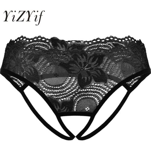 Women Sexy Panties Erotic See Through Sheer Floral Lace Thong G-strings Underwear Low Rise Crotchless Thongs Briefs Underpants