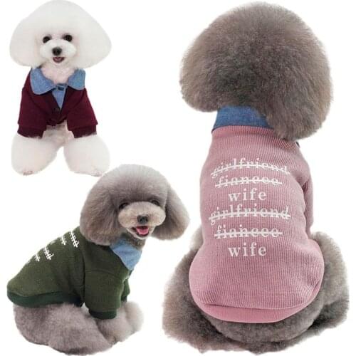 Dog Winter Sweater Cat Puppy Coat Warm Autumn Pet Jacket Clothes Handsome Hooded Sweatshirt Cat Vest Fake Two Piece Costume