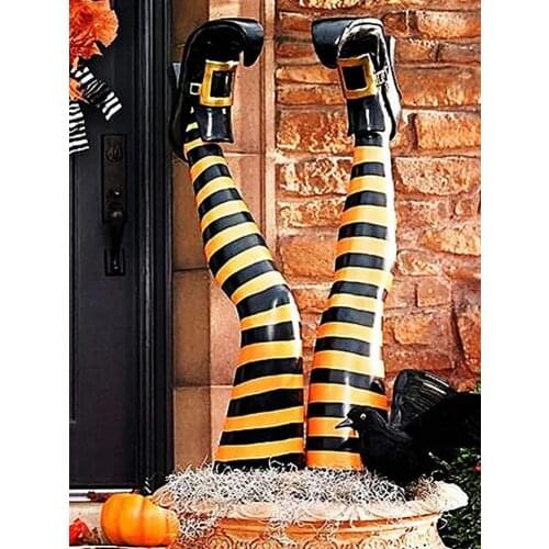 1 Pair Halloween Evil Witch Legs Props Upside Down Wizard Feet With Boot Stake Ornament Decoration For Front Yard Lawn Dropship