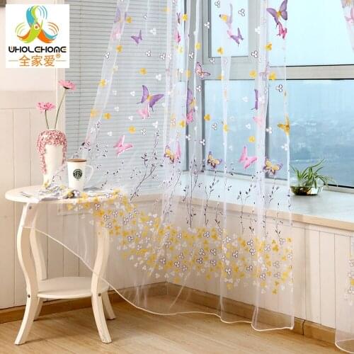 1PCS/Lot Window Curtain Butterfly Printed Tulle Voile Fabric Transparent Sheer For Home Living Room Screening