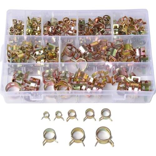 160PCS 6-17mm Car Steel Spring Fuel Tube Clip Hose Clamp Fastener Assortment Kit 8 Size w/ Storage Box
