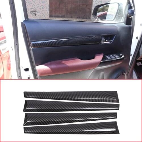 4Pcs Carbon Fiber Style Car Inner Door Panel Trim Strips For Toyota Hilux 2015-2021 Auto Styling Decoration Sticker Accessories