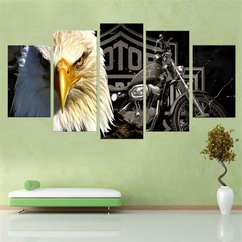 5 Panel Canvas Art Wall Decor Animal Eagle And Locomotive Poster Modern Home Decor Frame Living Room Modular Print Picture