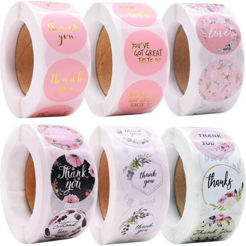 500pcs 1Inch Thank You Stickers Heart Floral Seal Labels Paper Stickers For Wedding Party Gift Envelope Decorations Stickers