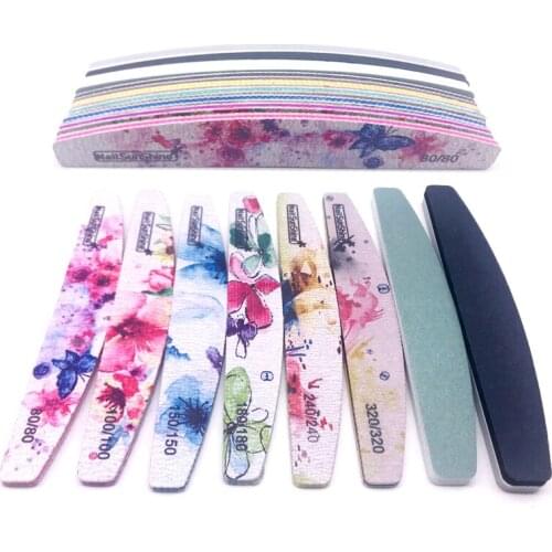8pcs/set Nail File Lime Art Tips Sandpaper Moon Boat Sanding Files 80/100/180 Manicure Pedicure Buffer Nails Art Polisher Tools