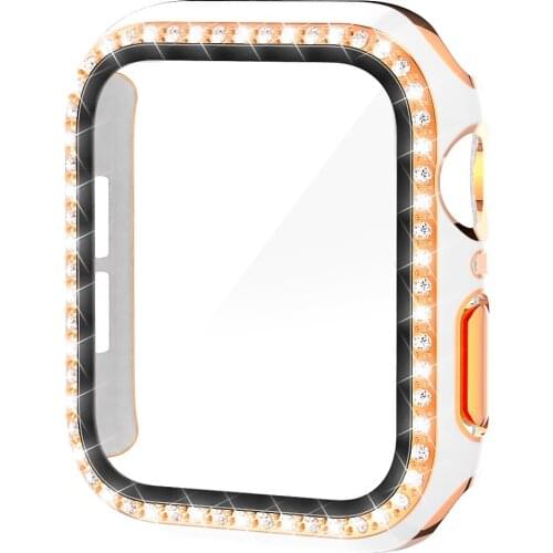 Diamond 6D Dazzling Carving for Apple Watch Case PC Double Row Diamond Tempered Glass Series 38MM 42MM For IWatch 5 4 40mm 44mm