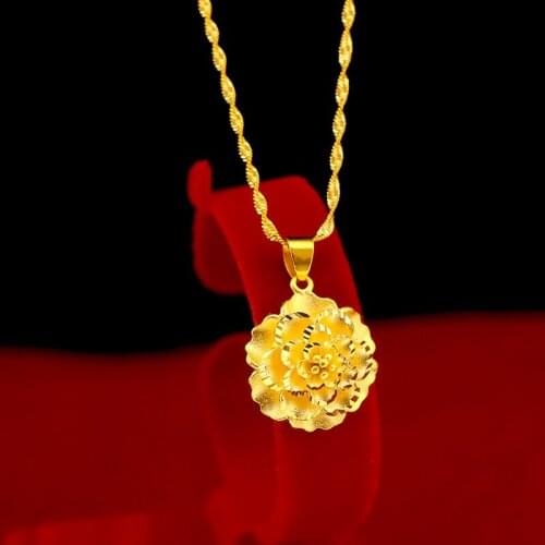 Bloomy Flower Pendant Chain Yellow Gold Filled Classic Women Girl Pretty Wedding Party Jewelry Gift