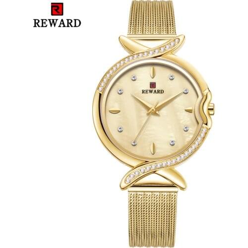 REWARD Ladies Quartz Watch Women Watches Fashion Casual Stainless Steel Strap Diamond Female Wrist Watch Blue Clock Reloj Mujer