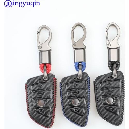 Jingyuqin 4b Carbon Leather Car Key Case Cover for BMW X5 F15 X6 F16 G30 7 Series G11 X1 F48 F39