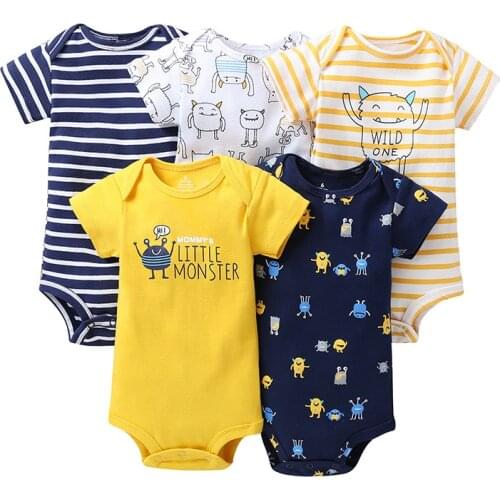 5pcs Baby Rompers 100% Cotton Lnfant Body Short Sleeve Clothing Baby Bodysuit Jumpsuit Cartoon Printed Baby Boy Girl Clothes