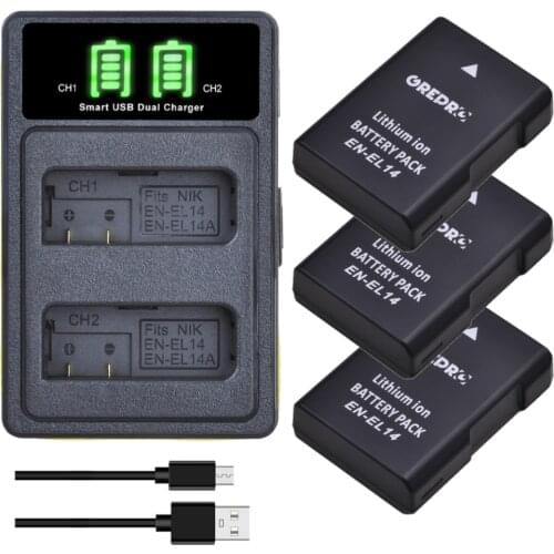 EN-EL14A EN-EL14 Battery and Charger for Nikon EN EL14 EL14A D3500 D5500 P7800 P8000 D5600 D5300 D3300 D5200 D3200 D5100 Camera