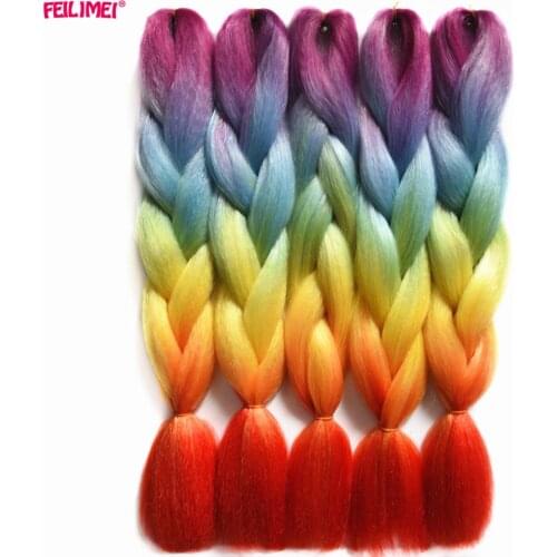 Feilimei Synthetic Purple Hair Extensions High Temperature Fiber Crochet Jumbo Braids Ombre Gray Pink Braiding Hair Bundles