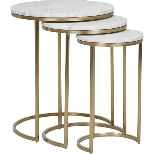 Nest Real Natural Stone Marble Round 3 Nesting Nesting Table Set - White Marble