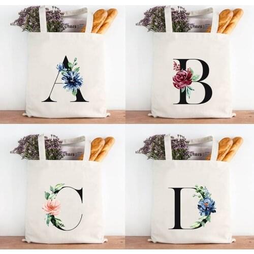 Letter Printed Women Canvas Shoulder Bags Female Floral Handbag Casual Tote Literary Books Bag Reusable Shopping Pouch for Girls