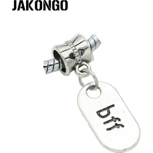 JAKONGO Tibetan Silver Plated BFF Charm Dangles Beads for Jewelry Making European Bracelet Jewelry Findings Accessories DIY 5mm
