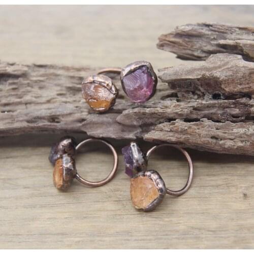 Raw Amethysts&Citrines Antique Copper Bezel Rings Fashion Natural Quartz Stone Adjustable Band Ring Jewelry Dropshipping,QC4007