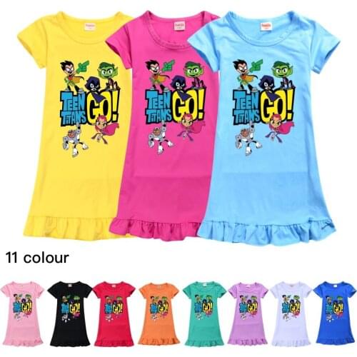 Teen Titans GO Drop Shipping Summer Dress Girls Ice Silk Short-sleeved Pajama Home Dress Baby Girls Nightgown Summer Night Dress