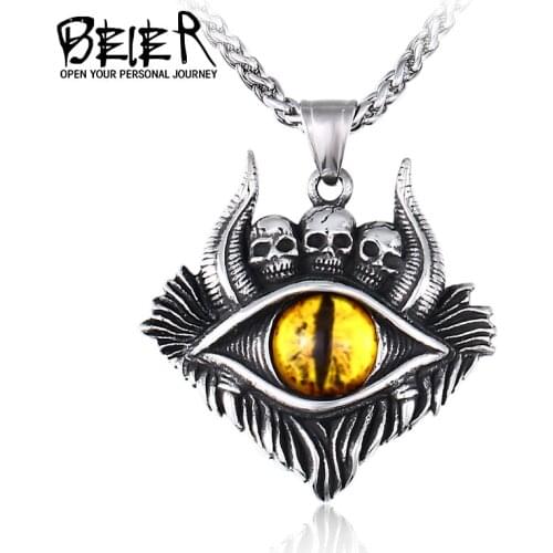 BEIER 316L stainless steel Devils Eye Mens Pendant Necklace Punk SKULL Amulet High Quality Jewelry LLLHP150P