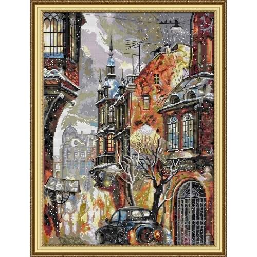 Snow in the city cross stitch kit aida 14ct 11ct count print canvas stitches embroidery DIY handmade needlework