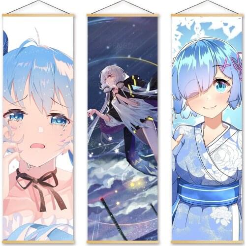 Home Decor Re Zero Modern Wall Art Rem Picture Wooden Scroll Hanging Painting Japanese Anime Print Canvas Poster For Living Room