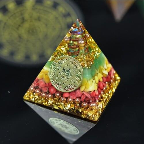 AURA reiki orgonite Natural Stone Aventurine orgon pyramid Emf Protection Meditation Yoga Development Resin Decorative Craft