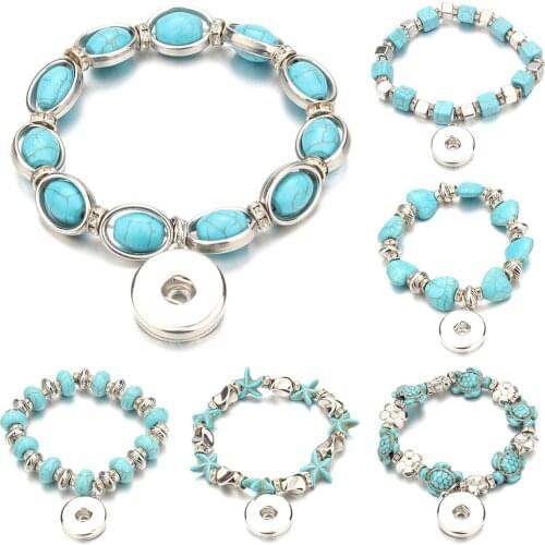 New Snap Button Jewelry Bracelet Love Tortoise Starfish Charms Bracelets Beaded Snap Bracelet DIY 18mm Snap Button Bracelet