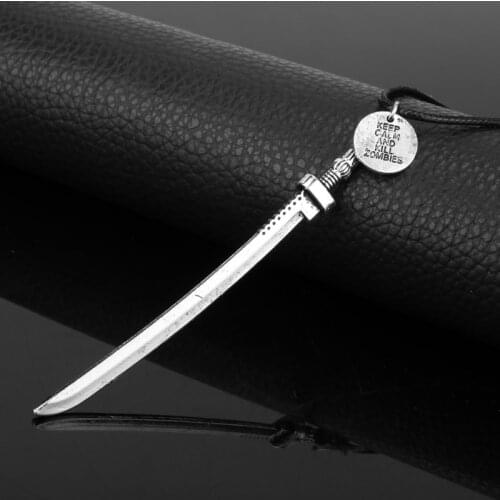 The Walking Dead Sword Charm Pendant Necklace Michonne Zombies Samurai Sword Leather Rope Chain Necklace For Men Women
