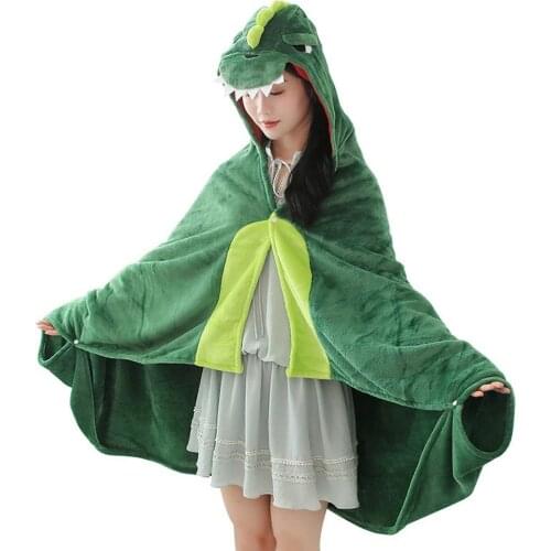 Dinosaur Hooded Blanket Soft Fleece Animal Wrap Blanket Cloak for Kids Air Conditioning Blanket Home Shawl