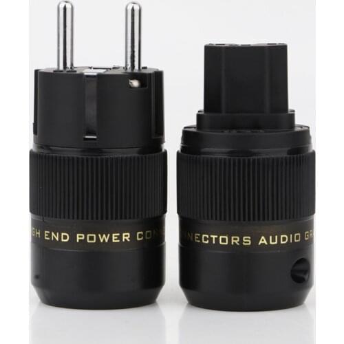One Pair Rhodium Plated EUR Schuko EU Power Plug & IEC Connector plug HIFI
