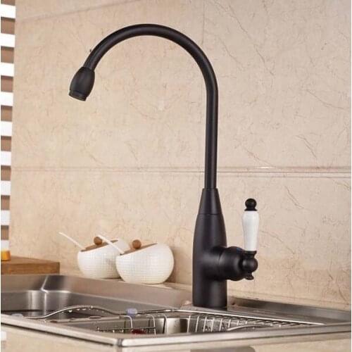 Single Handle Swivel Bathroom Kitchen Sink Faucet Oil Rubbed Bronze Mixer Tap with Hot and Cold Water Deck Mounted zhg025