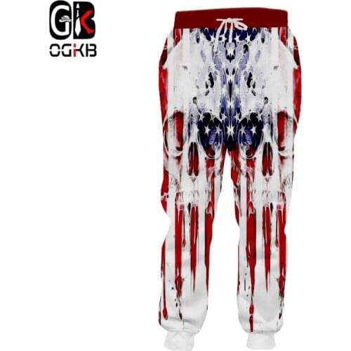 OGKB New Harajuku mens Cool Print American Flag Skull 3d Sweatpants Casual Sweat Pants Homme Hiphop Joggers Pants Drop shipping