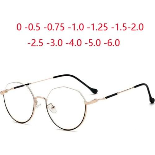Blue Light Blocking Oval Nearsighted Glasses Women Metal Semi-Rimless Myopia Lens Prescription Eyeglasses 0 -0.5 -0.75 To -6.0