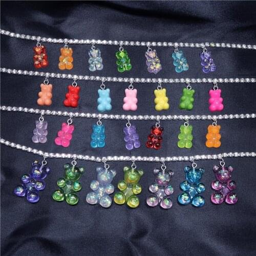 Candy Color Bear Rhinestone Necklace Hip-Hop Christmas Gift Cute Clavicle Crystal Rhinestone Chain Jewelry for Women Girls Party