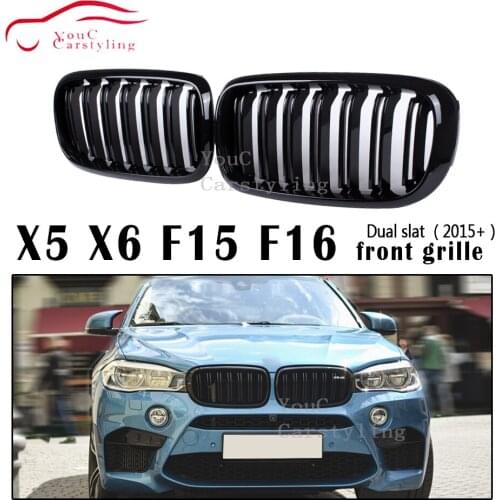 F16 Front Kidney Grille Bumper Grills Mesh for BMW X5 F15 & X6 F16 5-door SUV Gloss Black ABS racing grille car styling 2014