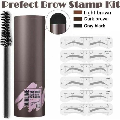 Professional One Step Eyebrow Stamp Shaping Kit Eye Brow Gel Stamp Makeup Kit with Reusable Eyebrow Stencils Eyebrow Brushes