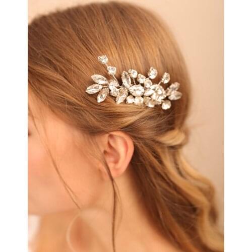 Chic Handmade Rhinestone Hair Comb Elegant Women Hairpieces Tiara Wedding Head Jewelry Silver Rose Gold Bridal Hair Accessories