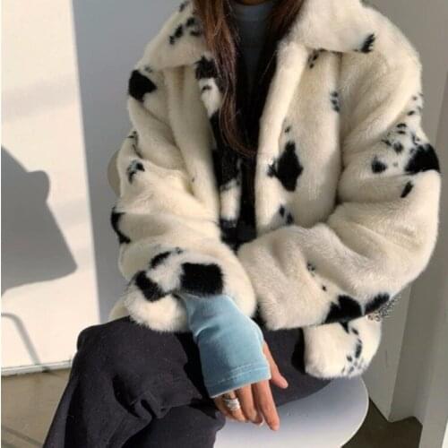 Winter Black White Faux Mink Fur Coat Women Short Turn-down Collar Thicken Warm Overcoat Korean Lazy Loose Plush Fur Coats New